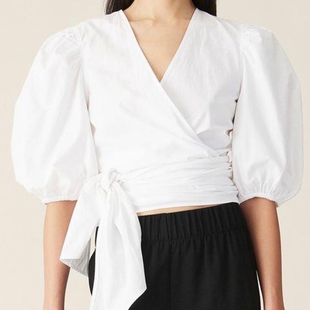 Ganni White Wrap Blouse Size 4